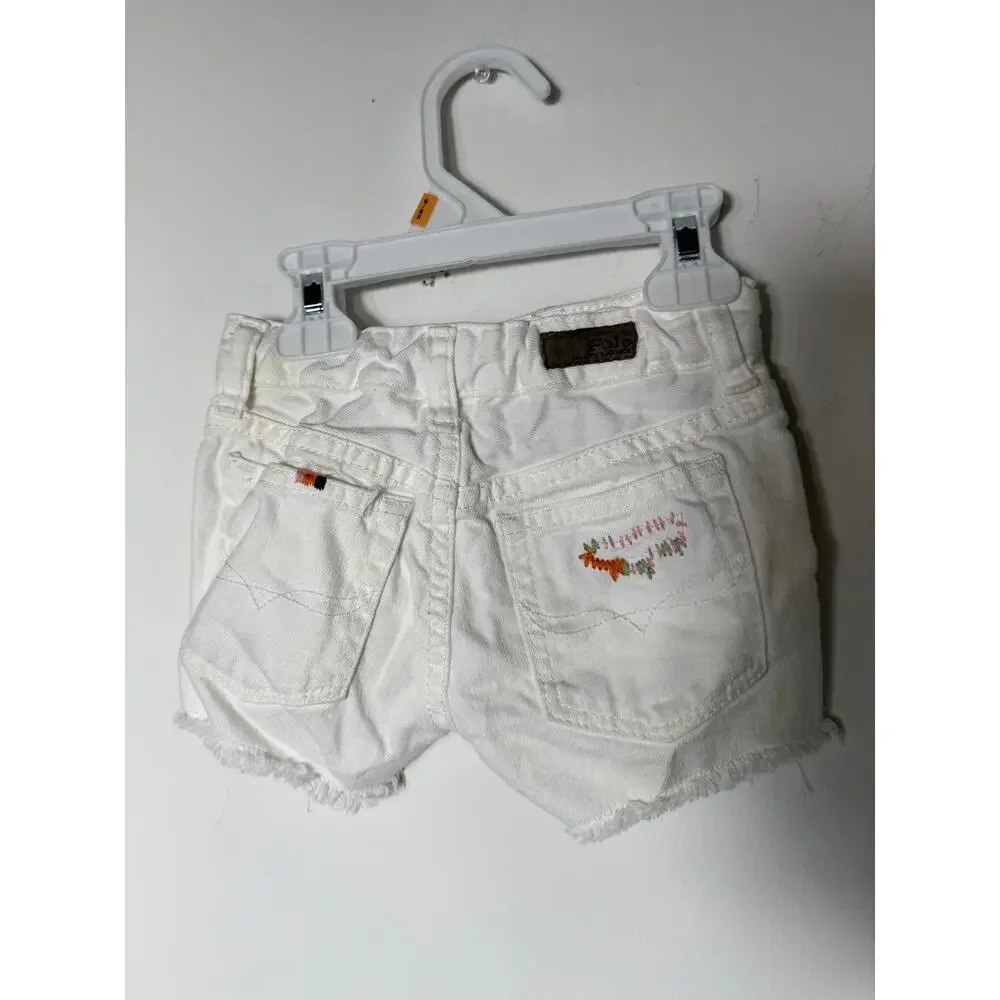 Polo Ralph Lauren White 4T Girls Adjustable Waist Embroidered Jeans Shorts